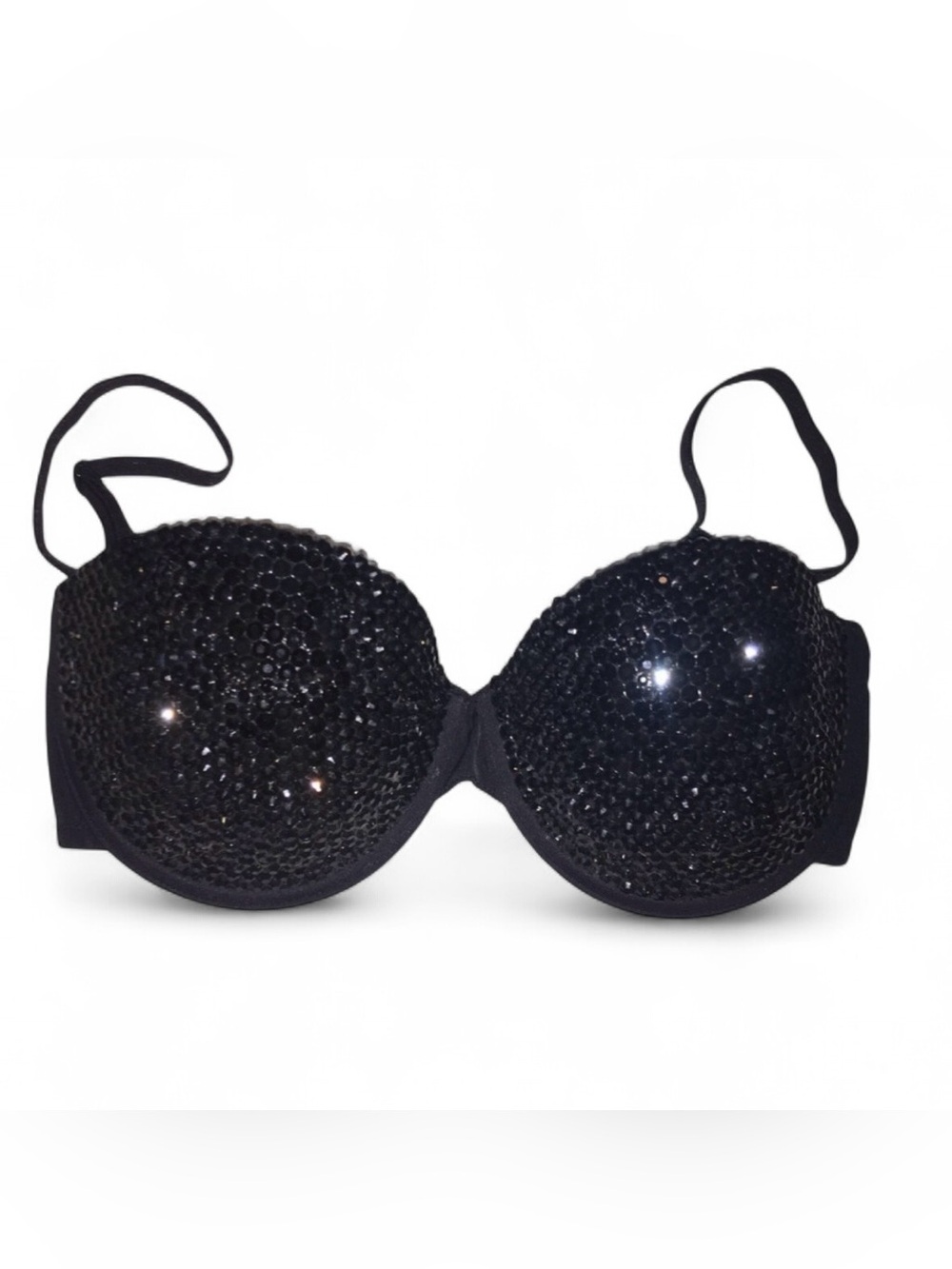 42DD Jet Black Crystal Design Rhinestone Crystal Glam Bra New Custom